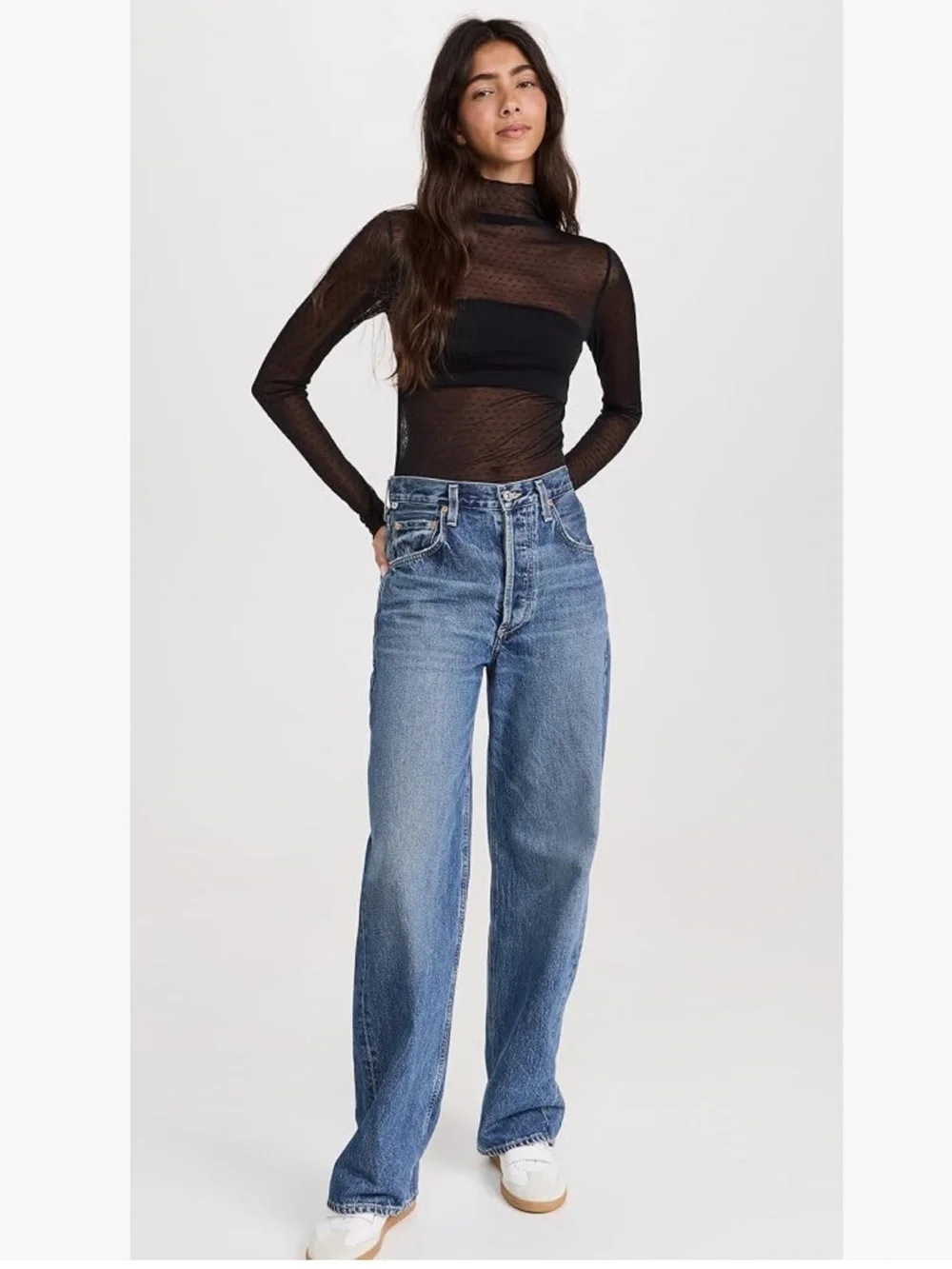 Free People On the Dot Black sheer layering top